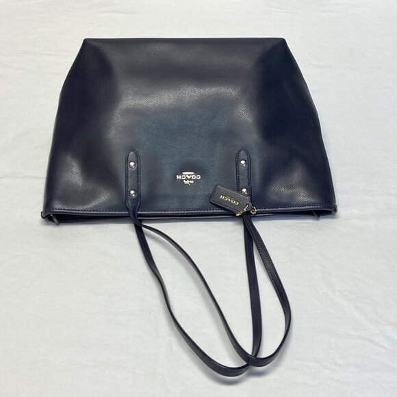 Coach City Zip Top Double Handle Tote Cross Grain Leather Handbag Navy F36875 - Picture 5 of 14